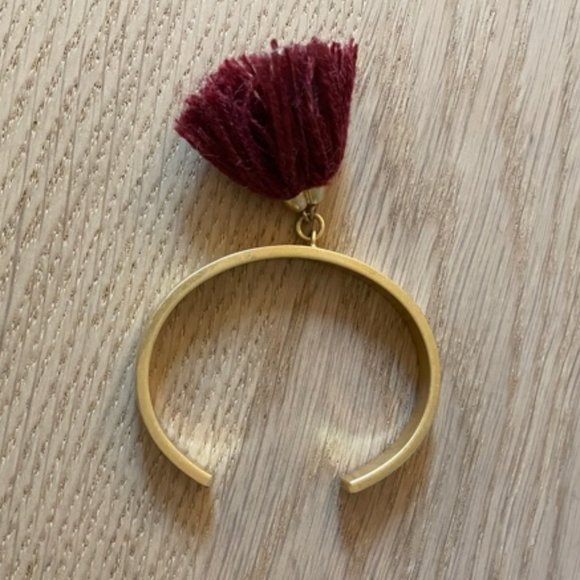 Madewell Gold Cuff Bracelet with Burgundy Tassel - Picture 2 of 3